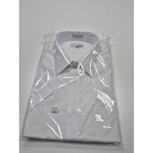 VTG Modena Dress Shirt Mens 17 White Solid Relaxed Fit Point Collar Long Sleeve